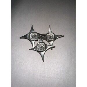 Vintage MCM COROCRAFT Silvertone Triple Cross Stars Pin Brooch